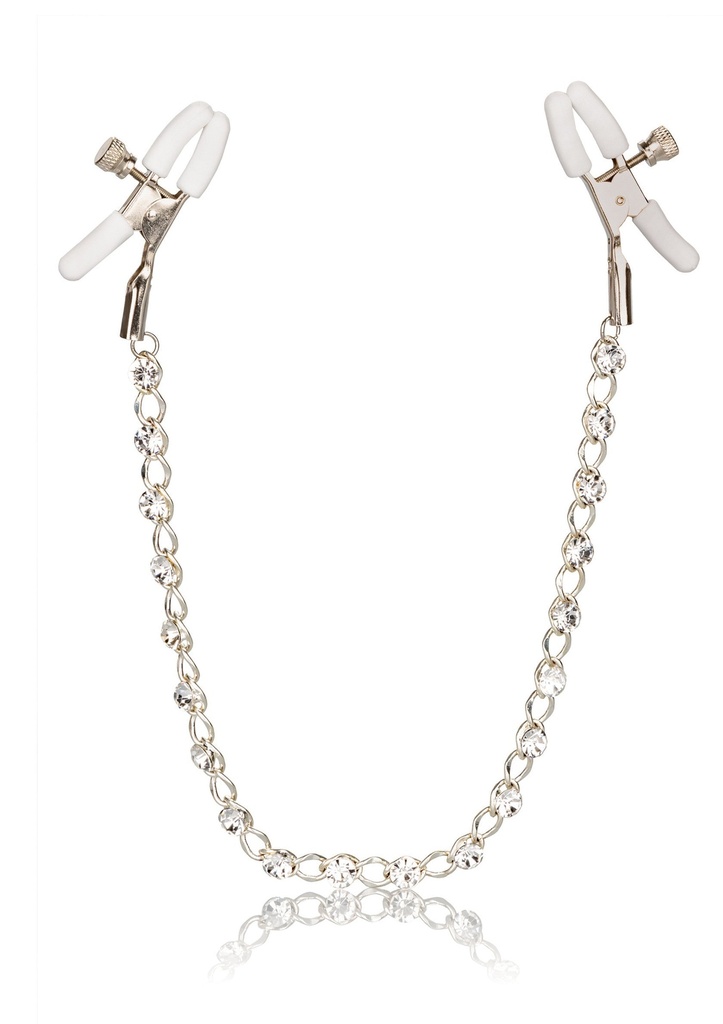 [12954-SILVER] Crystal Chain Nipple Clamps