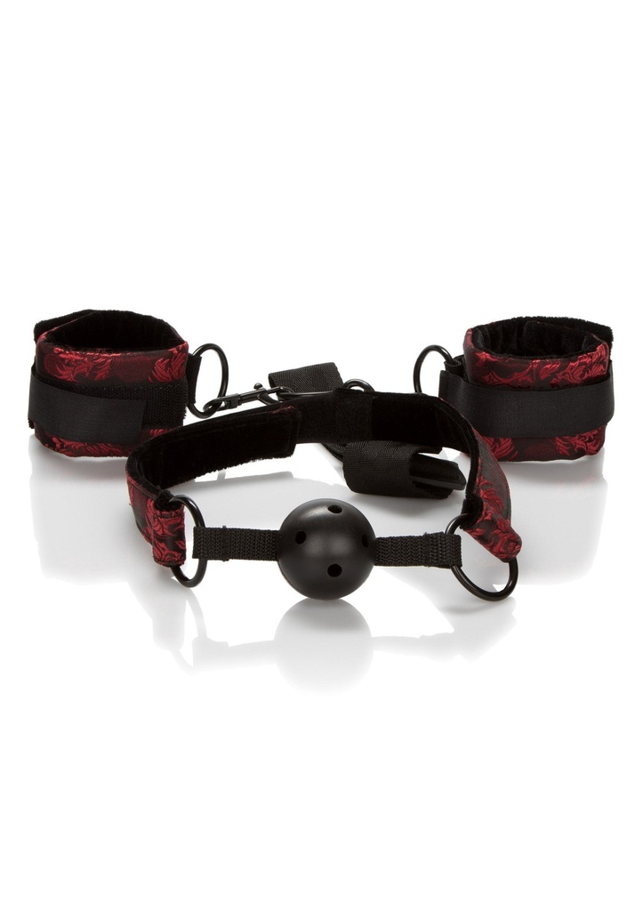 [12990-BLACK] Breathable Ball Gag With Cuffs