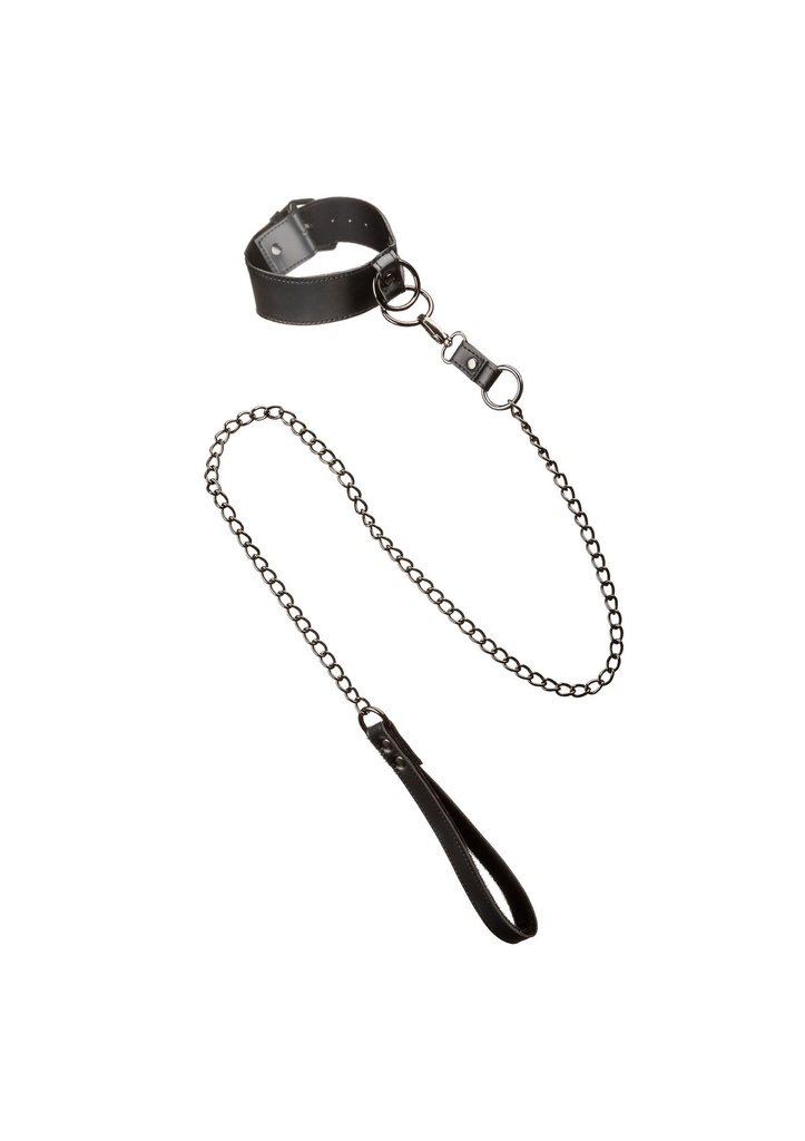 [16713-BLACK] Collar With Chain Leash