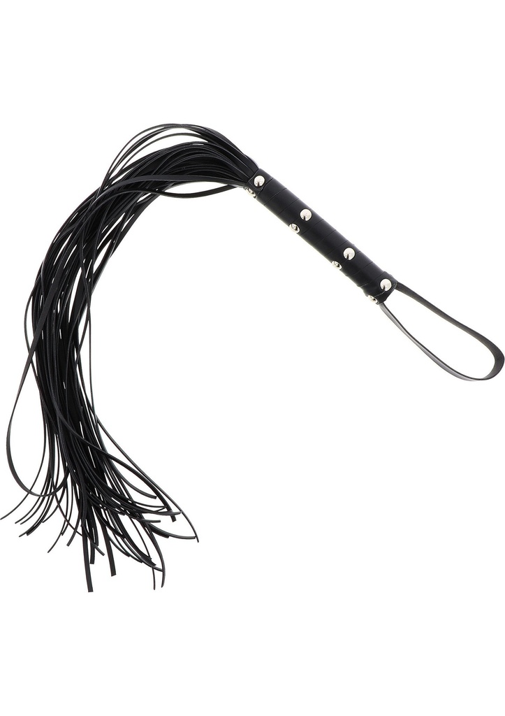 [16897-BLACK] Long Studded Flogger Whip