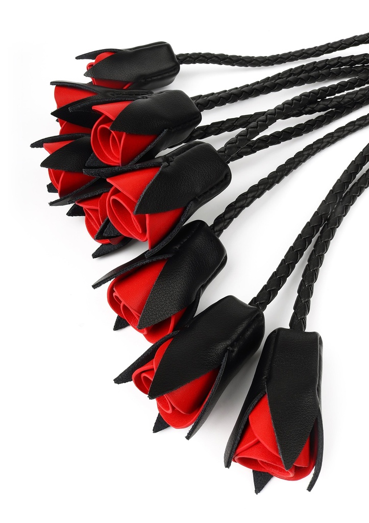 [20006-BLACK] Genuine Leather Roses Whip