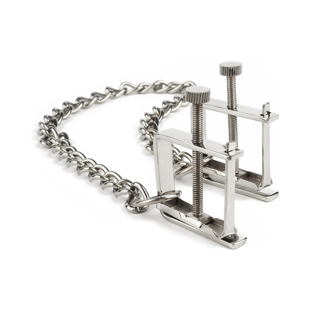 [38405-SILVER] Mr. Steel Press Nipple Clamps With Chain