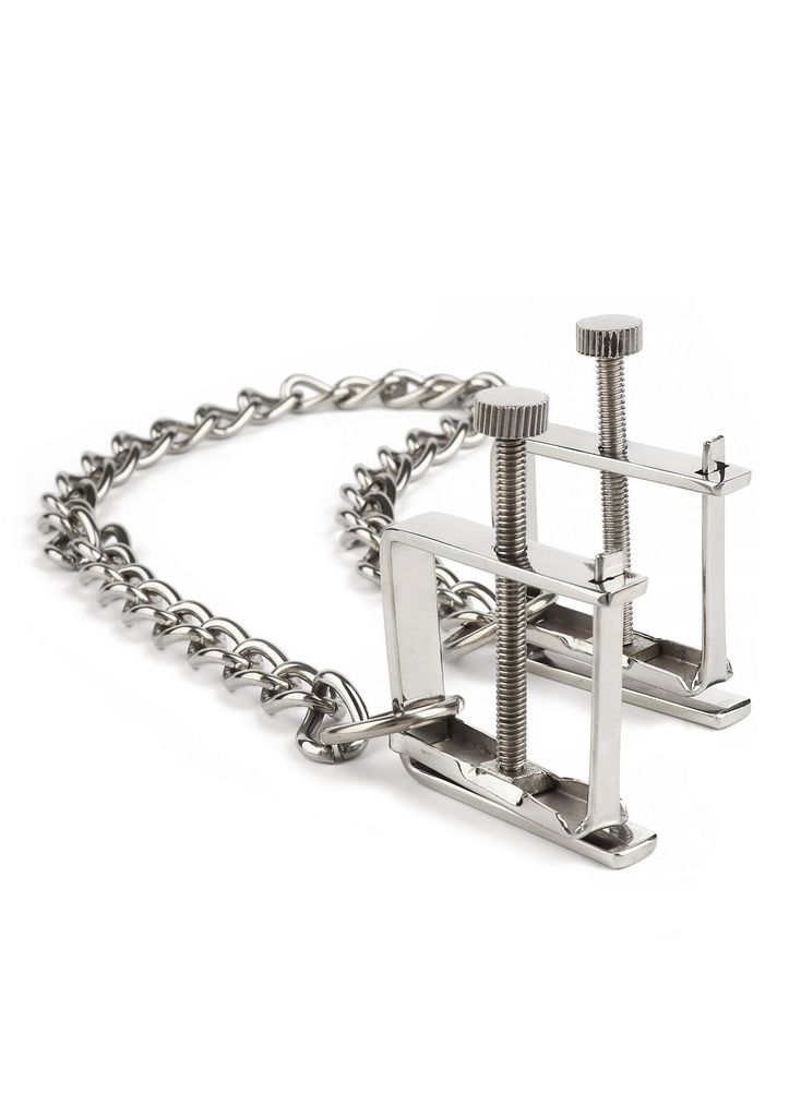 [38405-SILVER] Press Nipple Clamps With Chain