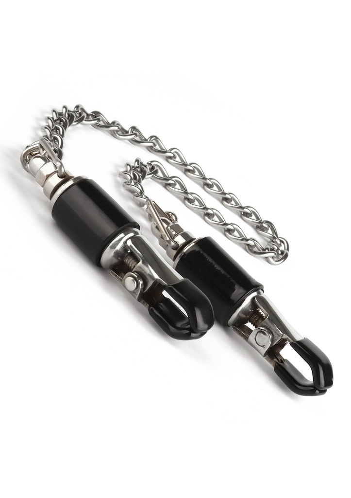 [38413-SILVER] Barrel Tit Clamps With Chain